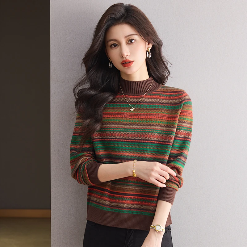 秋冬复古羊毛衫打底毛衣2025爆款女士针织长袖洋气半高领保暖宽松