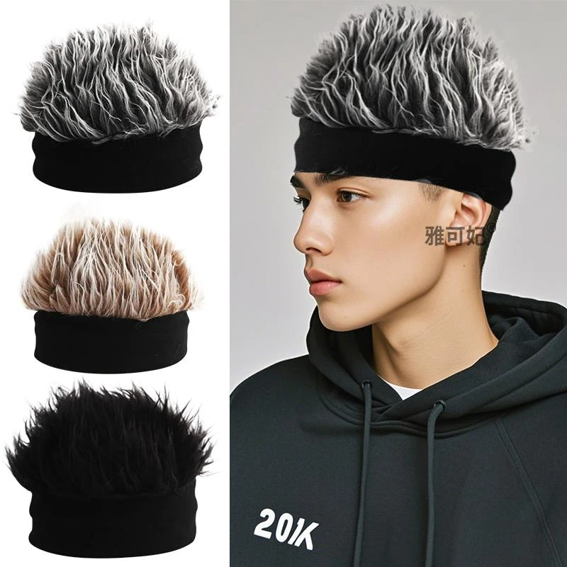 自带头发的帽子男秋冬一体假发帽时尚街头搞怪短发假发针织发带女