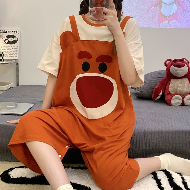 【一衣两穿】夏季新款连体宽松加肥加大甜美家居服