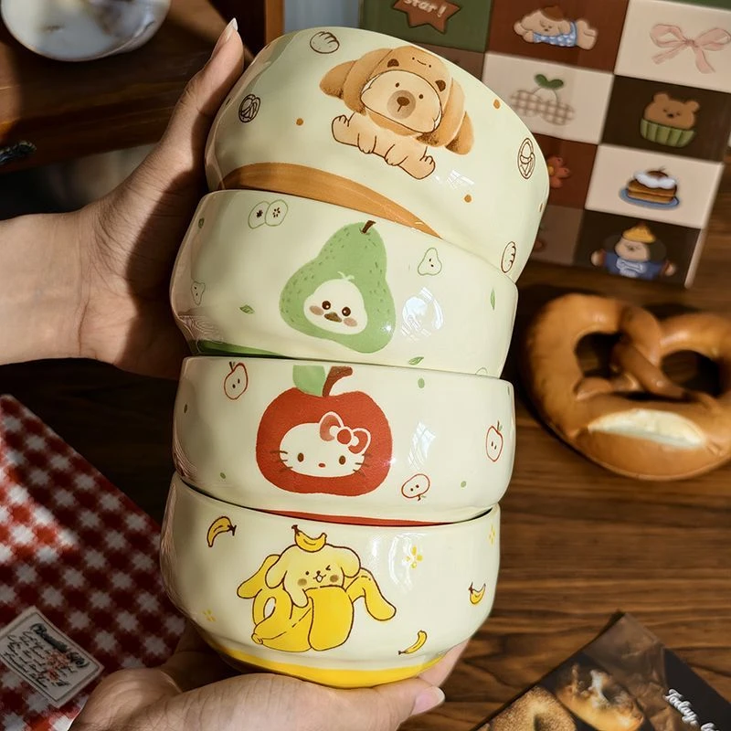 水果卡通ins餐具饭碗家用少女陶瓷甜品高颜值釉下彩好看可爱潮LW