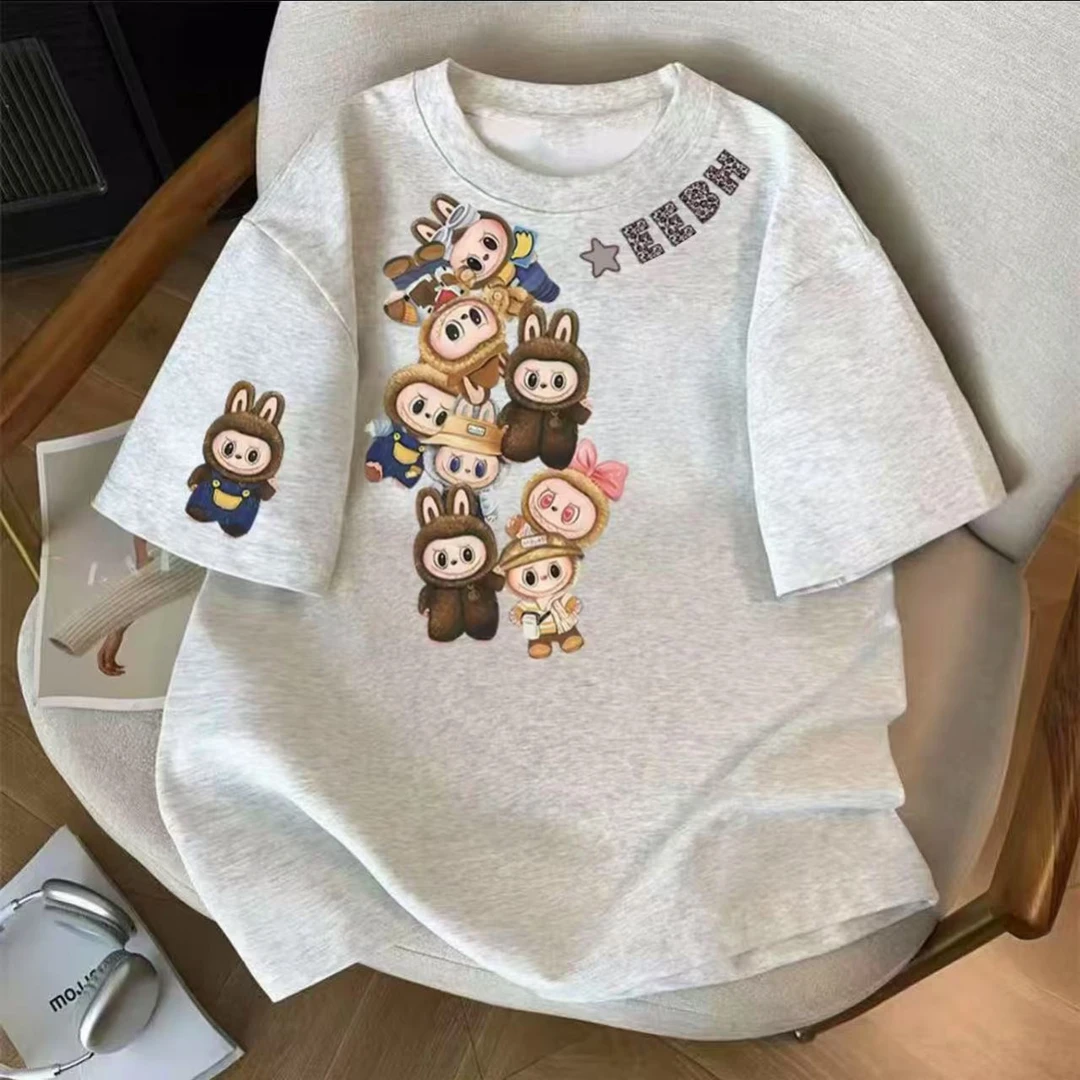 重磅新疆长绒棉夏季短袖男女休闲透气圆领印花纯棉T恤 拉布