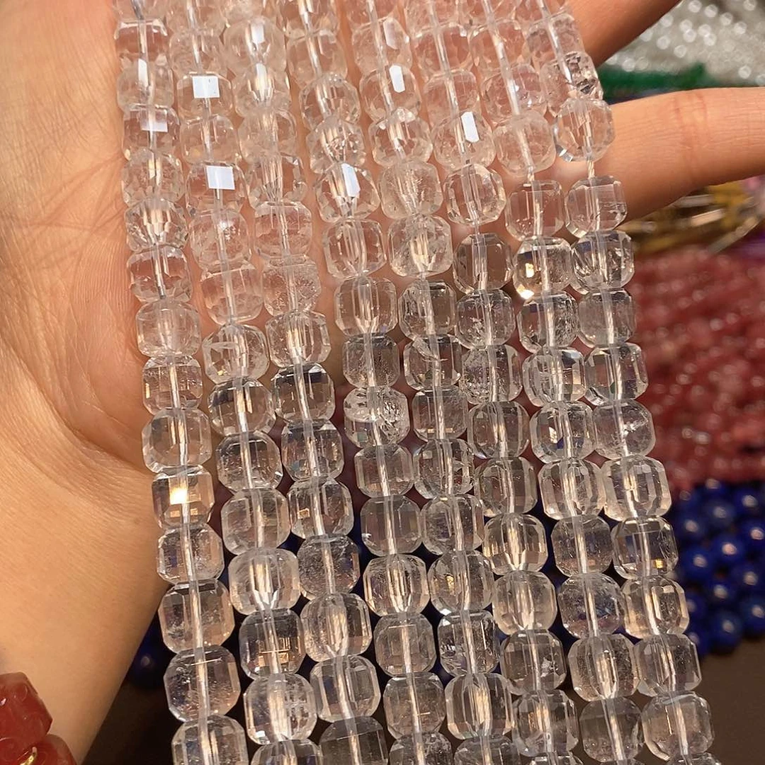 玛瑙/玉髓未镶嵌珠宝半成品天然白水晶方糖8mm高透一条