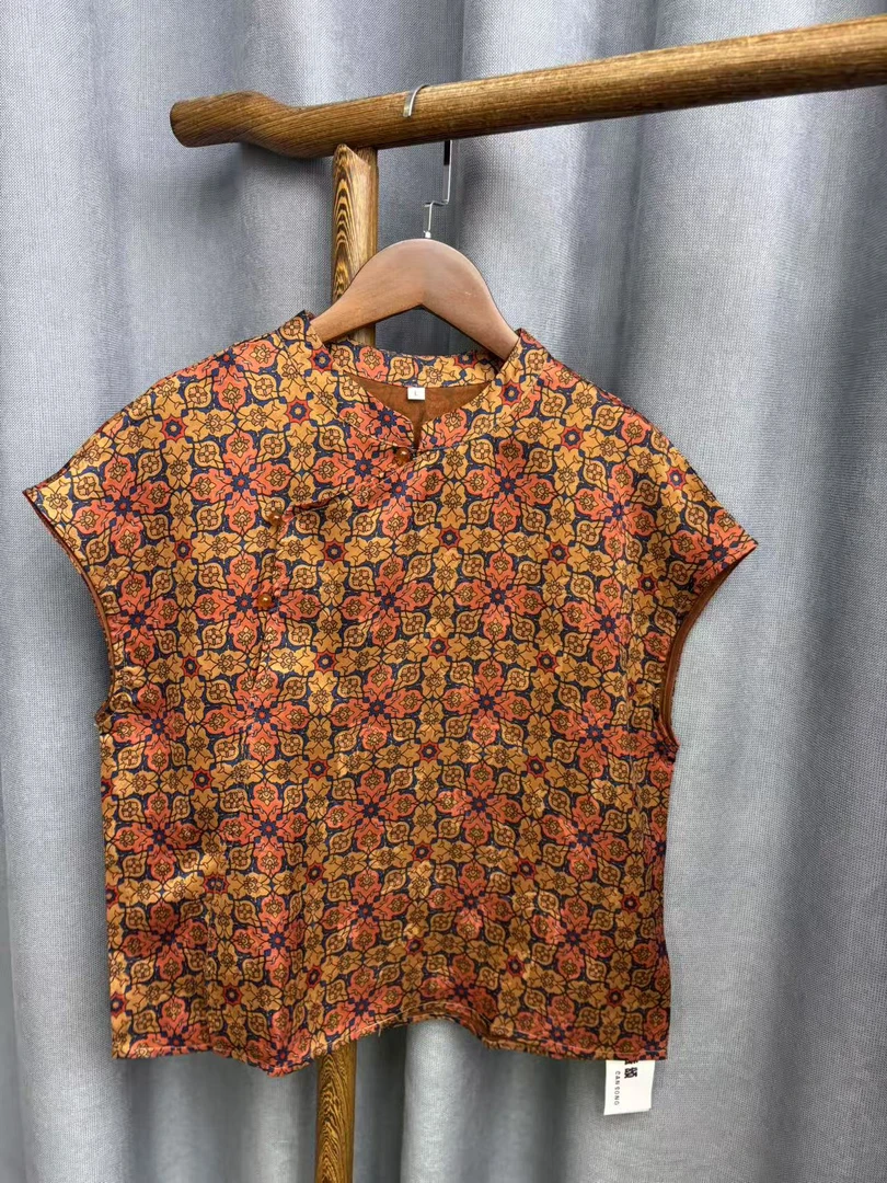 （瑕疵）夏季新款时尚简约新中式桑蚕丝奥黛上衣女y174