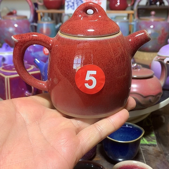 壶钧瓷钧红釉秦权壶