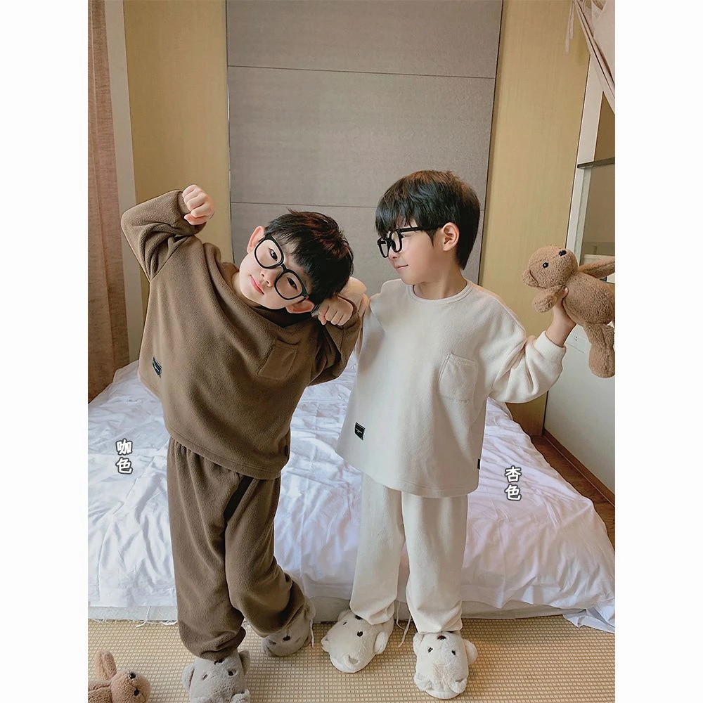 男女童秋冬儿童保暖双面德绒长袖居家服8男童宽松休闲睡衣套装10