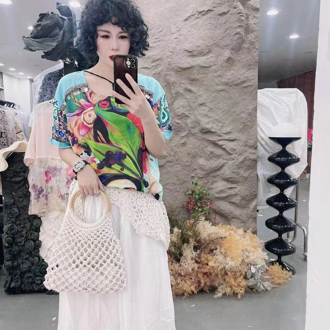 0607欧洲2025夏季新款时尚宽松抽象印花T恤