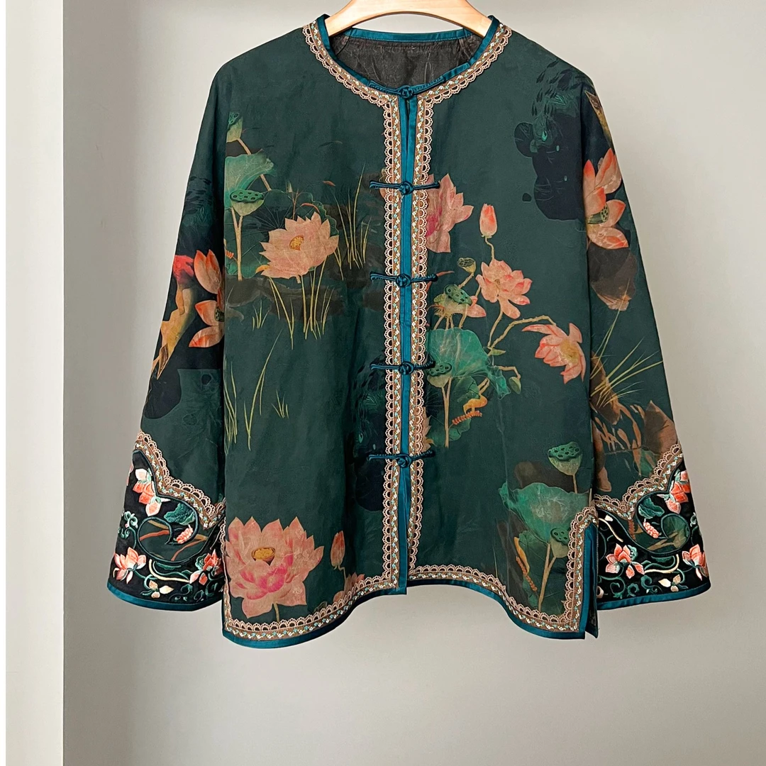 【十三郎】2025新中式秋季国风真丝香云中襟上衣242236女