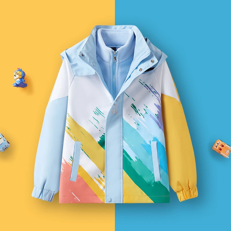 儿童三合一冲锋衣秋冬季新款男童中大童防水可拆卸外套加厚套装潮