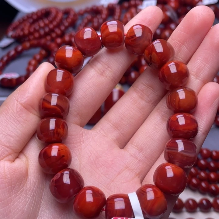 南红玛瑙未镶嵌其他（原矿）13mm精品瓦西玫红双色火焰老型手串