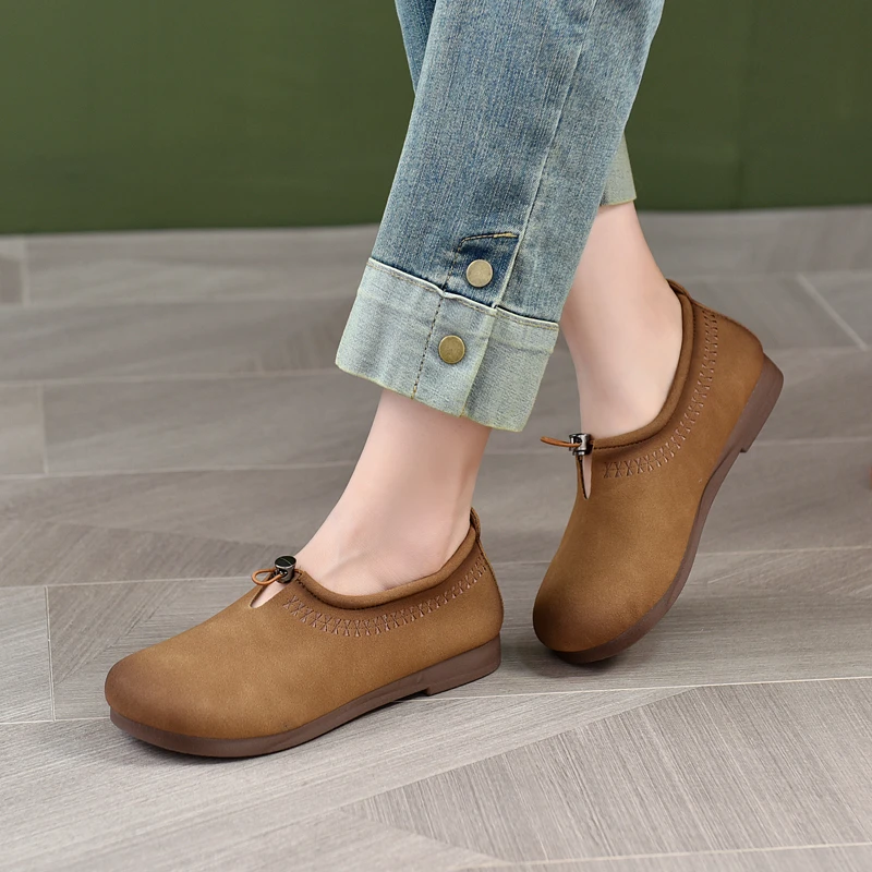 春季圆头复古单鞋女新款软底一脚蹬乐福鞋休闲透气渐变豆豆鞋