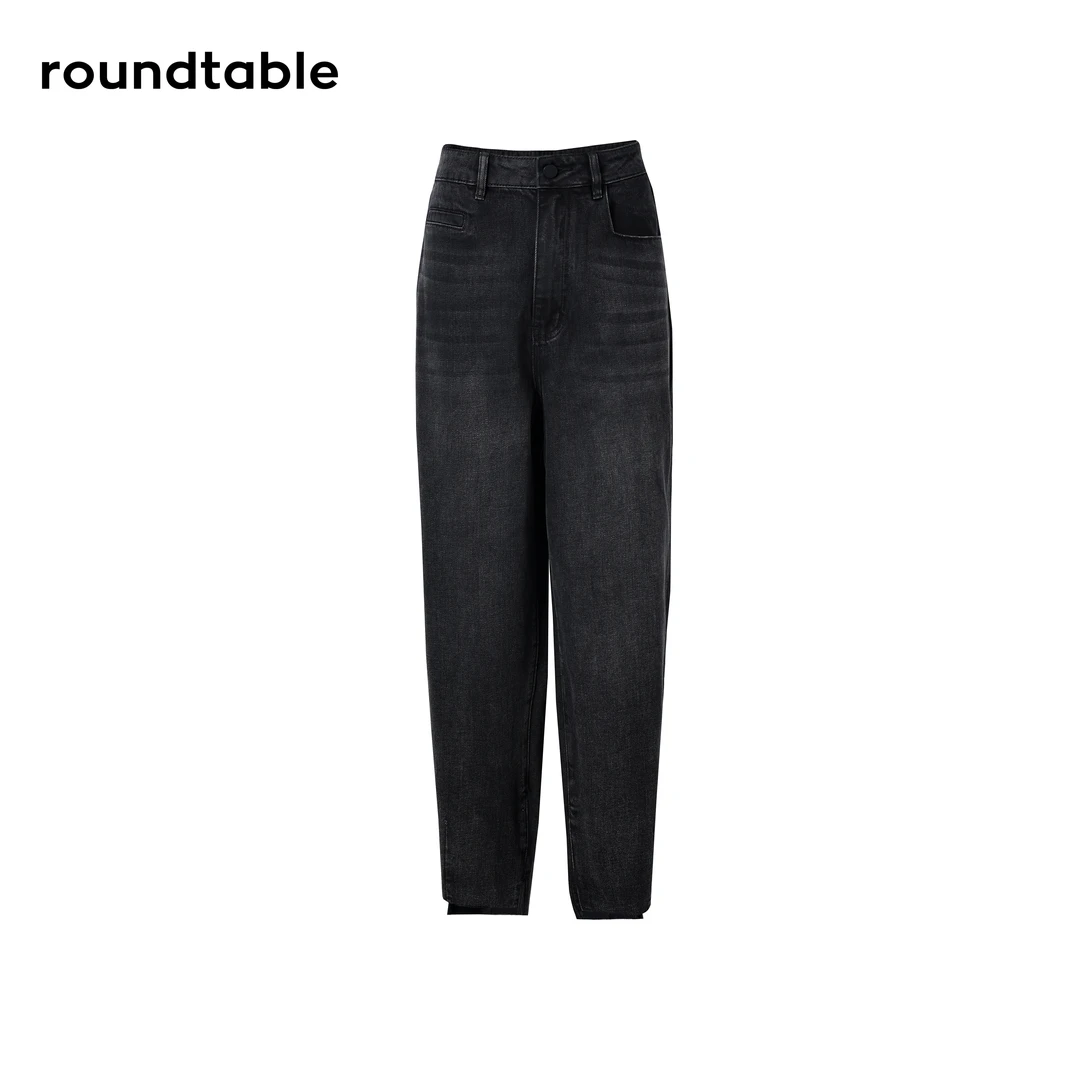 莉小姐Selected【TFW1606430】港岛暮色-复古印花磨毛牛仔裤