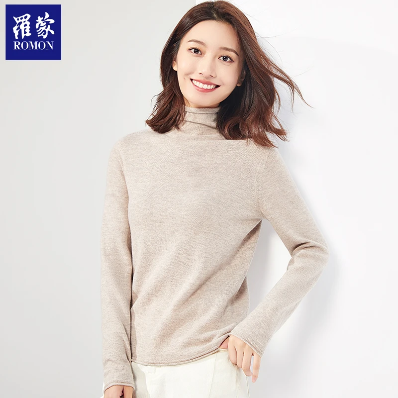 罗蒙针织衫女款爆款2025新款长袖高领纯色时尚百搭羊毛衫