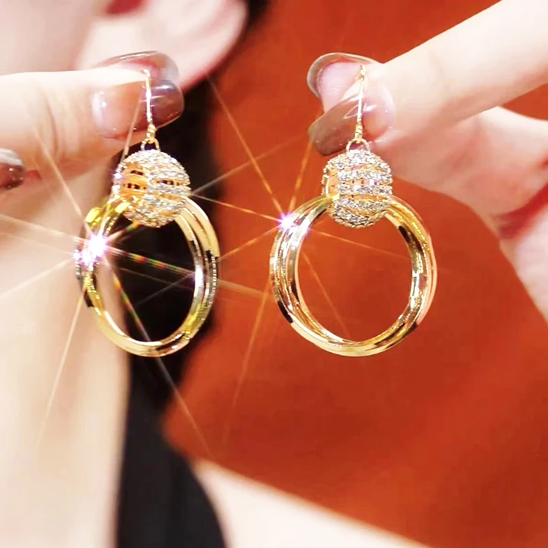 铜合金锆石耳饰 大圈耳钩女时尚洋气高级感耳钉气质夸张耳饰耳环