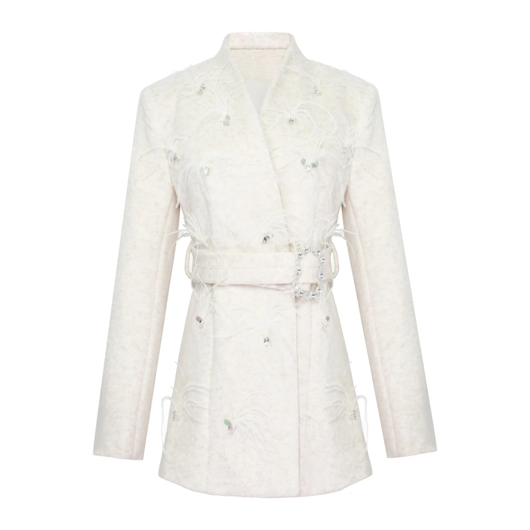 轻奢重工钉珠时尚百搭秋冬钉珠羽毛金线外套56-MP24090033