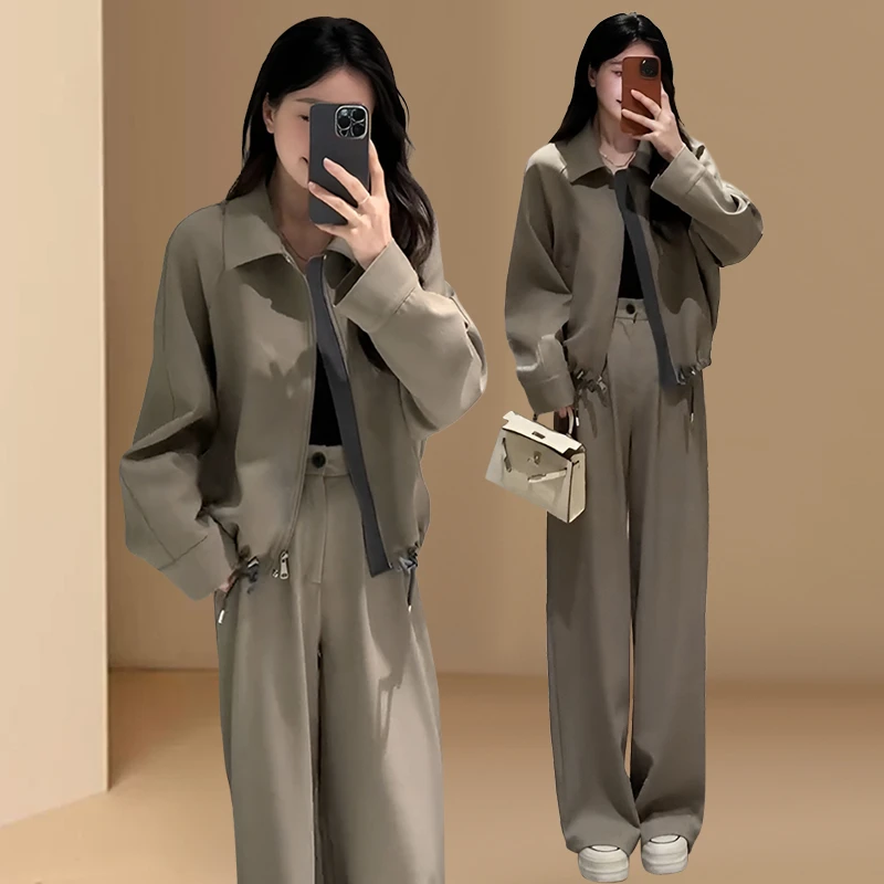 2025春秋新款韩版时尚气质百搭显瘦长袖外套女宽松休闲阔腿裤套装