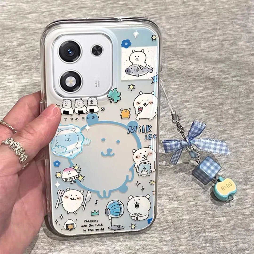 蓝色自嘲熊适用苹果iphone小米15promax防摔vivo华为oppo手机壳女