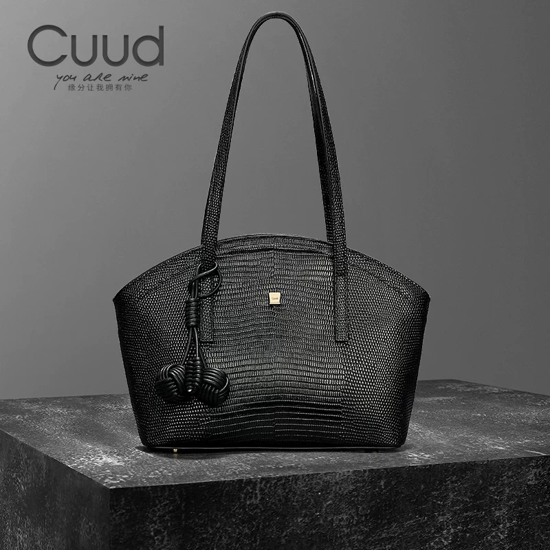 【专柜】Cuud时尚轻奢单肩牛皮女士包蜥蜴纹手提腋下真皮通勤女包