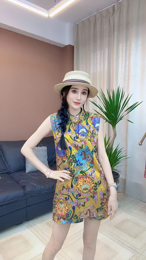 2025夏季新款新中式国风砍袖旗袍裙套装