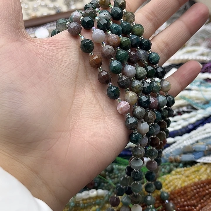 玛瑙/玉髓未镶嵌珠宝半成品一条7.5mm左右印度玛瑙切面