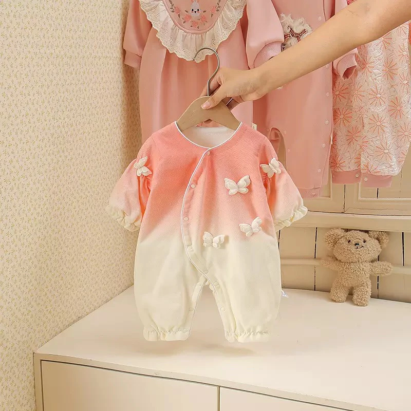秋款（双层）渐变小蝴蝶闭档哈衣连体衣外出服哈衣宝宝婴儿儿童衣服