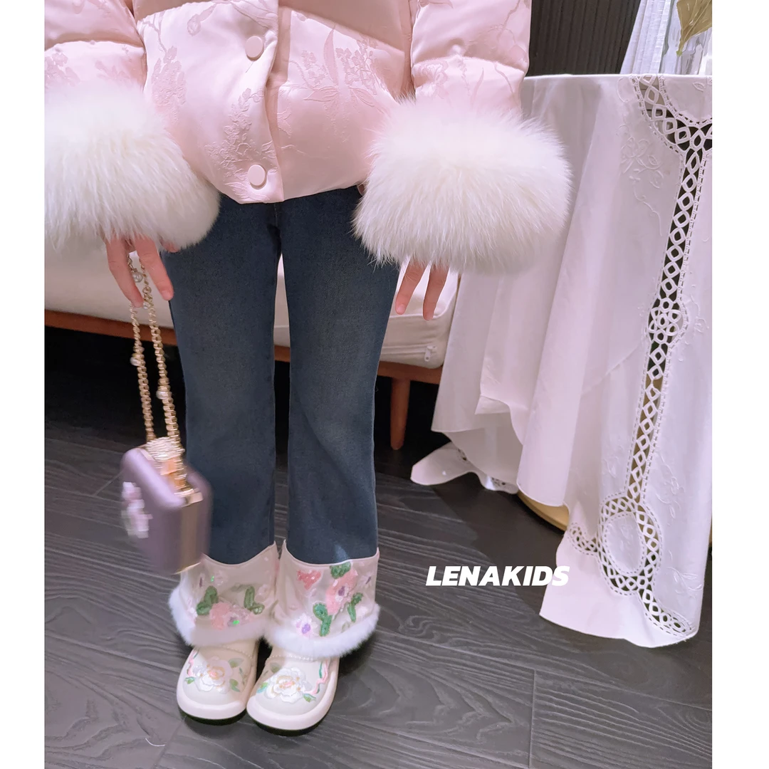 Lenakids【现货】百搭国风重工刺绣牛仔裤女宝24121602