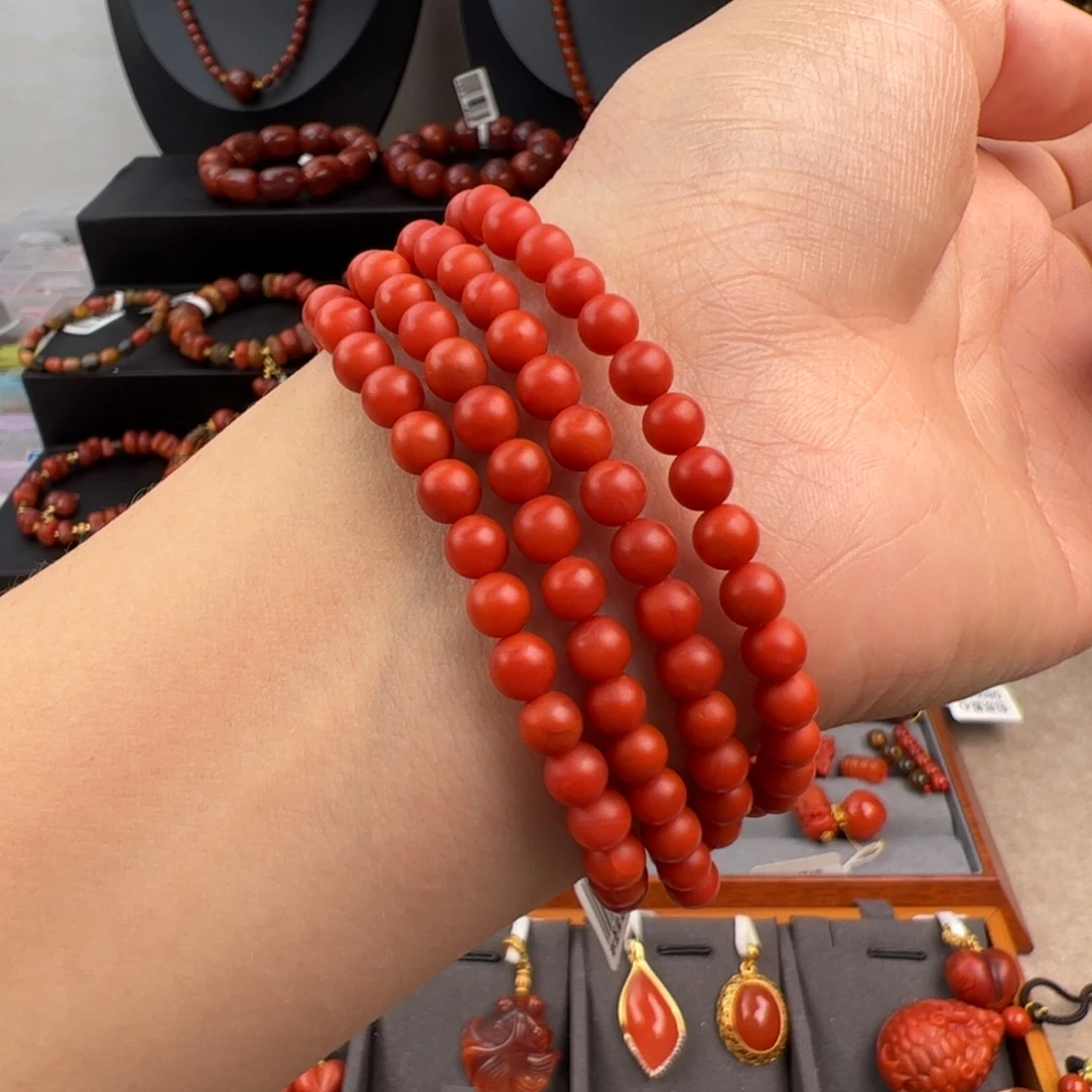 南红玛瑙未镶嵌（保山满肉锦红哑光长链5+）