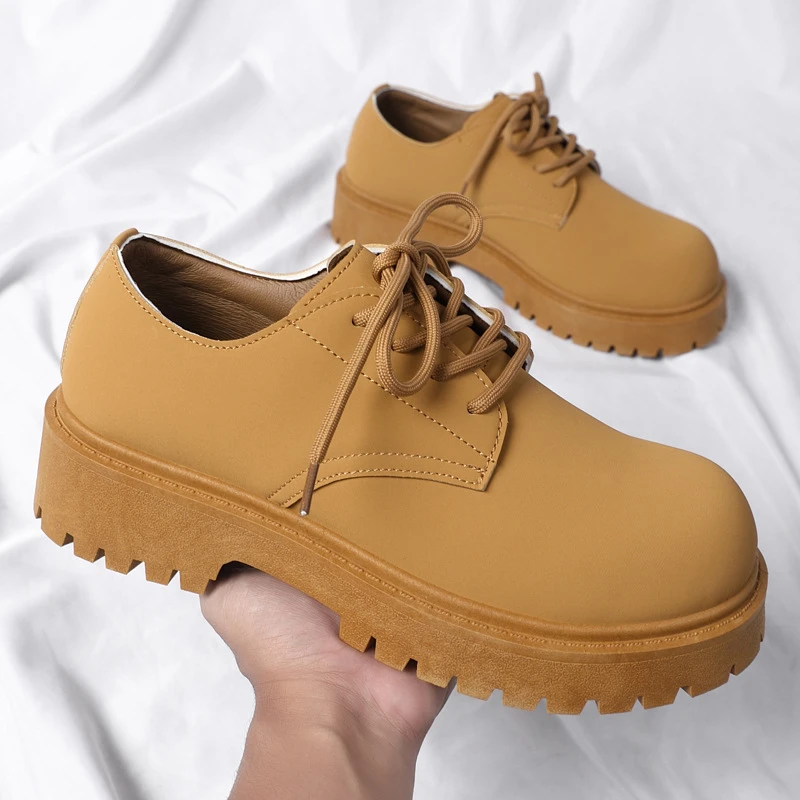 德比鞋男英伦风圆头大头黑色工装鞋厚底秋冬皮鞋百搭复古时尚男士