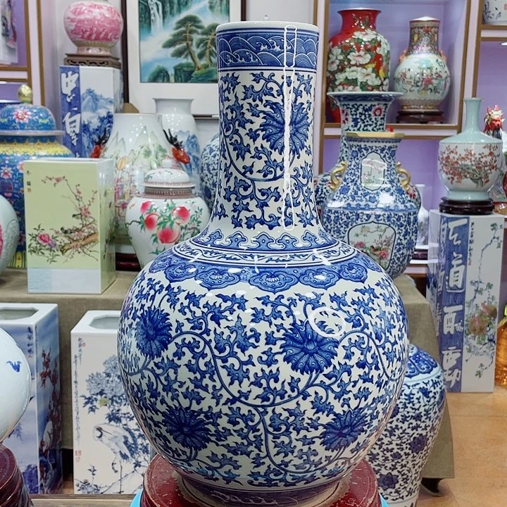花瓶全手工釉下青花天球瓶