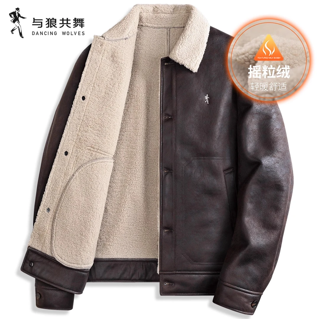 【摇粒绒】与狼共舞翻领夹克男2025年秋冬新款皮感宽松保暖休闲外套