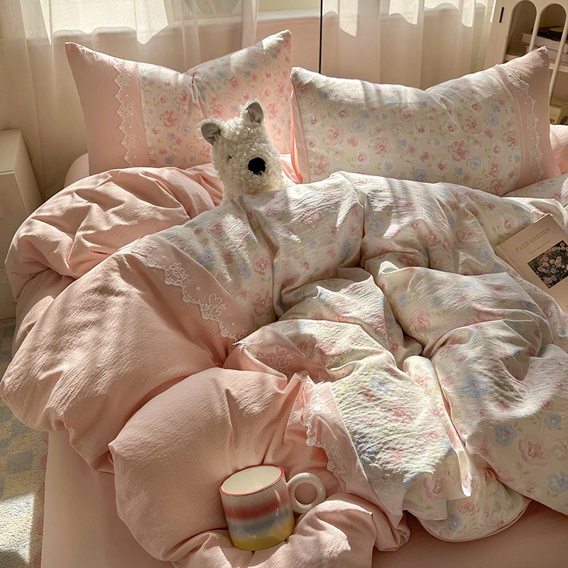 公主风超柔双层纱四件套蕾丝花边床单被套罩学生宿舍床笠三件套