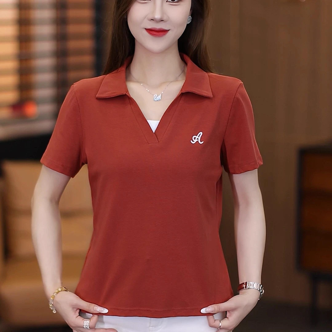 小个子短袖t恤女洋气漂亮2025夏季新款时尚半袖上衣翻领Polo汗衫