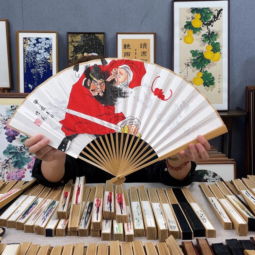 国画95寸玉竹-纯手绘-文玩扇骨（默认粘好）