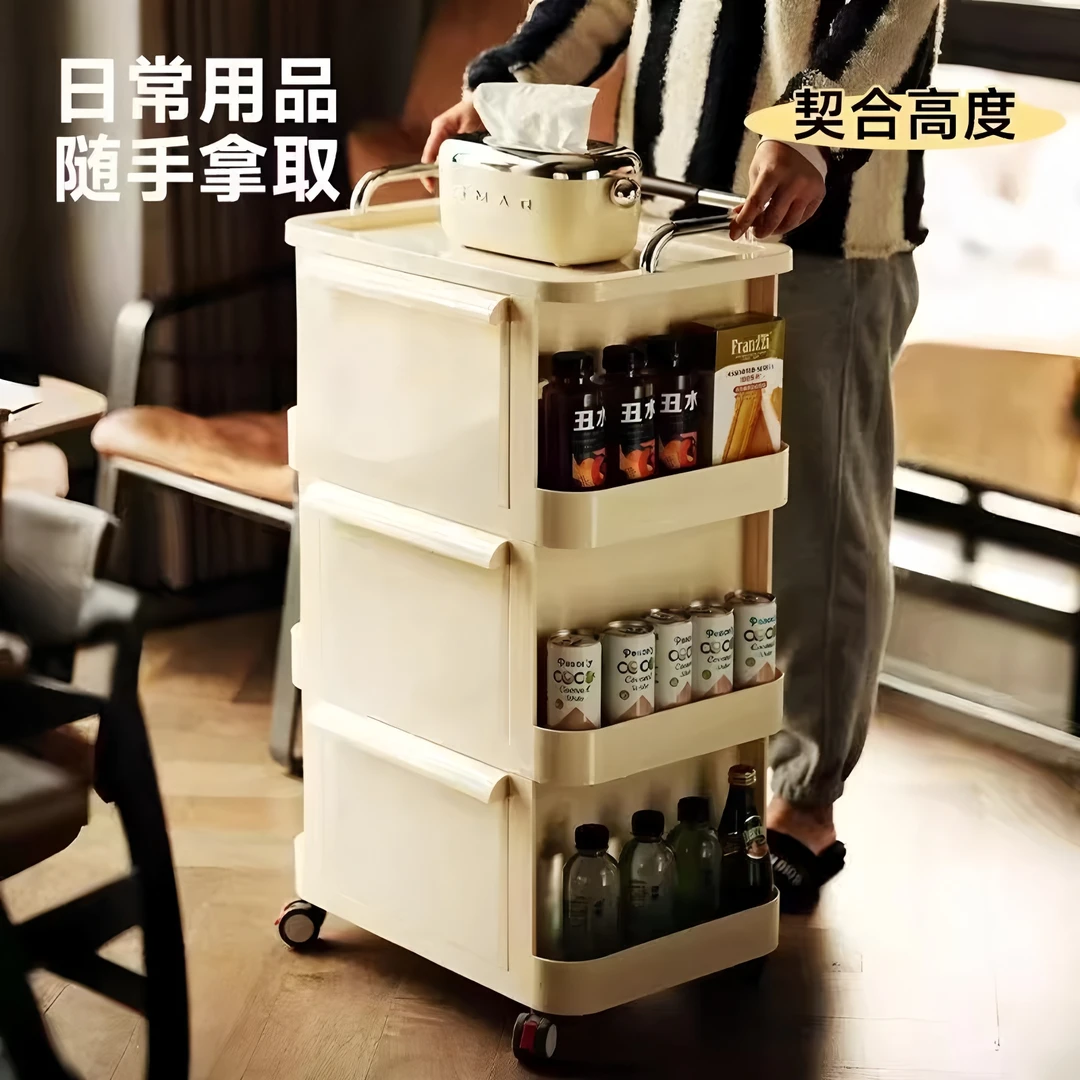 轻奢高级感小推车置物架客厅沙发边落地可移动零食收纳抽屉储物柜
