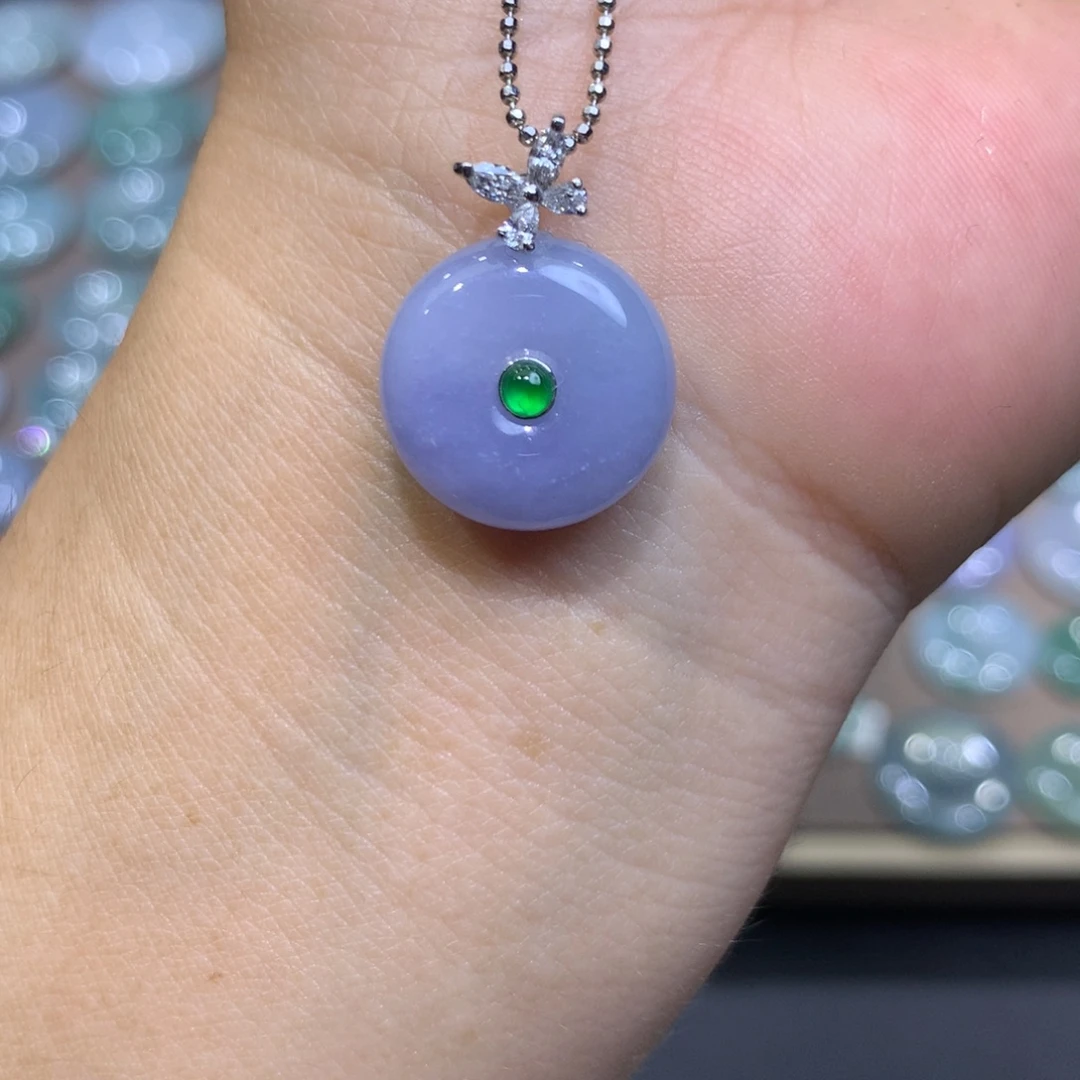 翡翠18K金镶嵌颈饰平安扣裸石15.2^6.1