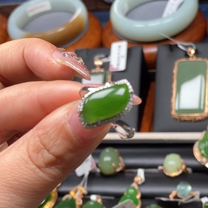 和田玉戒指银S925镶嵌