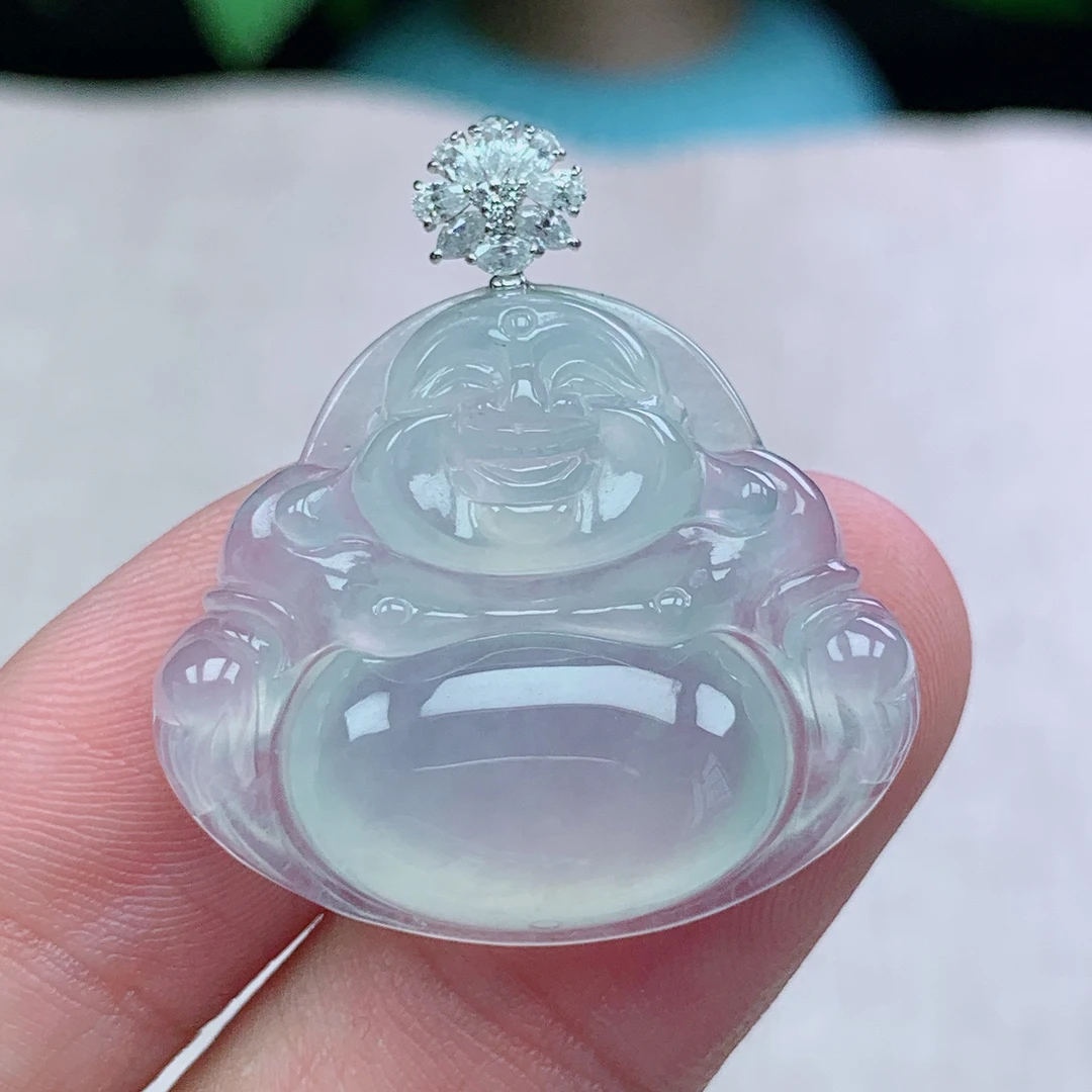 缅甸天然翡翠A货25.4-29.3-6.2玉石冰种白冰白月光佛公吊坠礼物