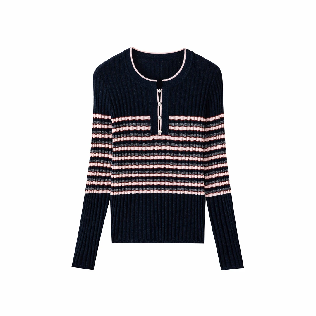 【吉岚严选】优雅气质设计条纹套头衫