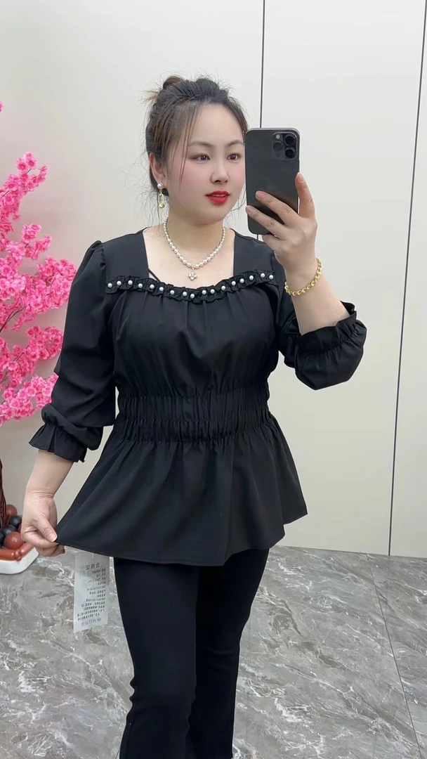 大码女装2025春季新款胖MM法式重工时尚收腰气质显瘦遮肉衬衫女