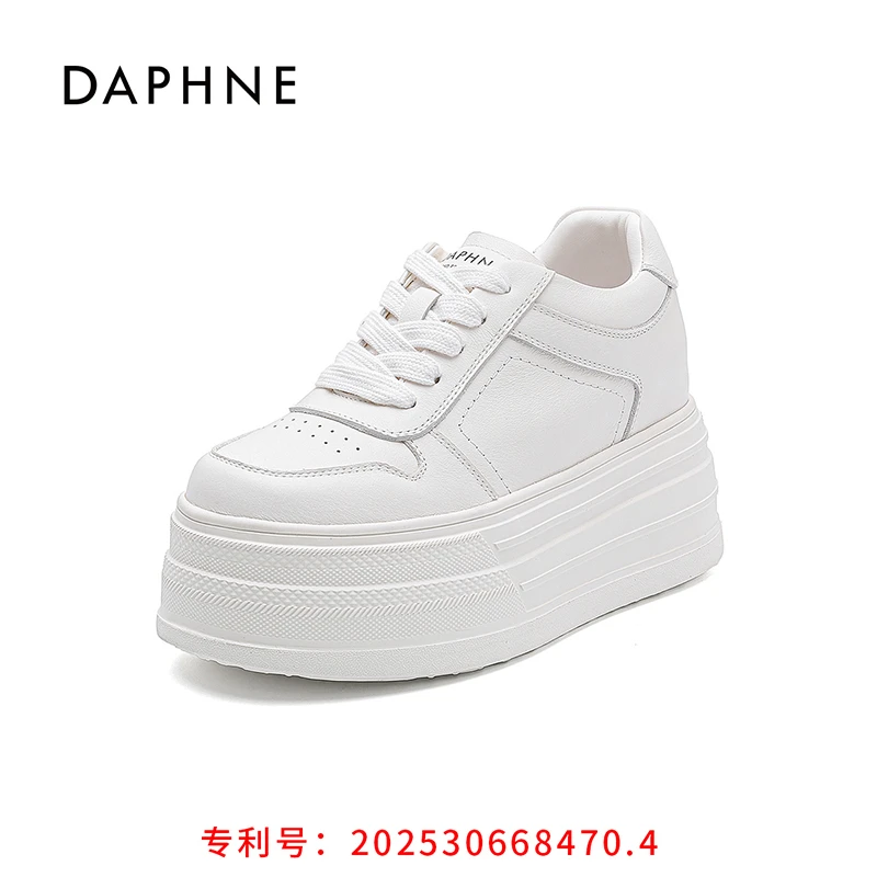 达芙妮圆头增高系带真皮女鞋2025秋季头层牛皮休闲百搭气质板鞋J