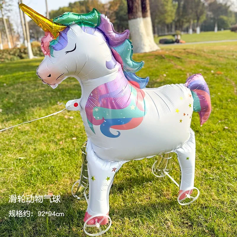 【大鹏先生专属】大号新款带轮走路气球儿童卡通装饰-小马