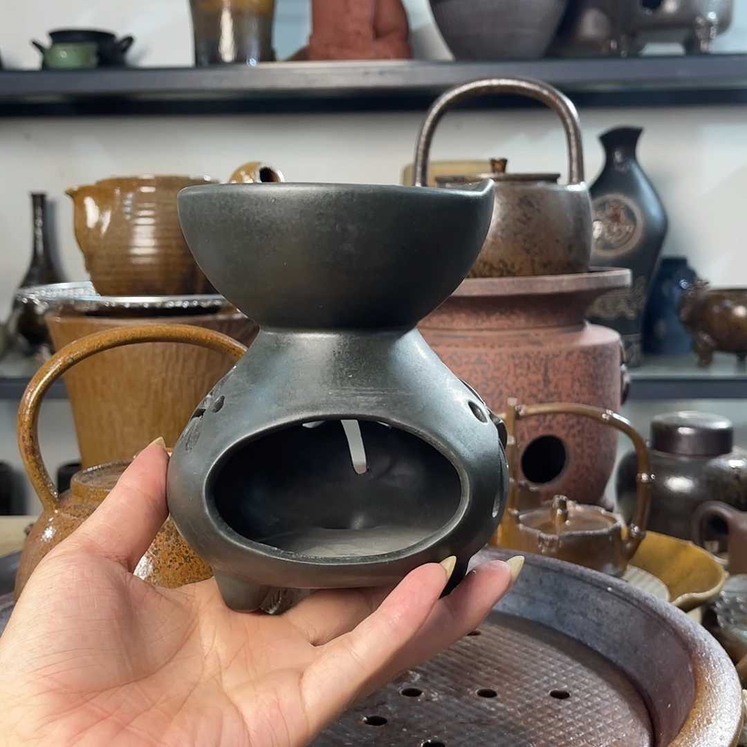 碟紫砂粗陶实用茶炉