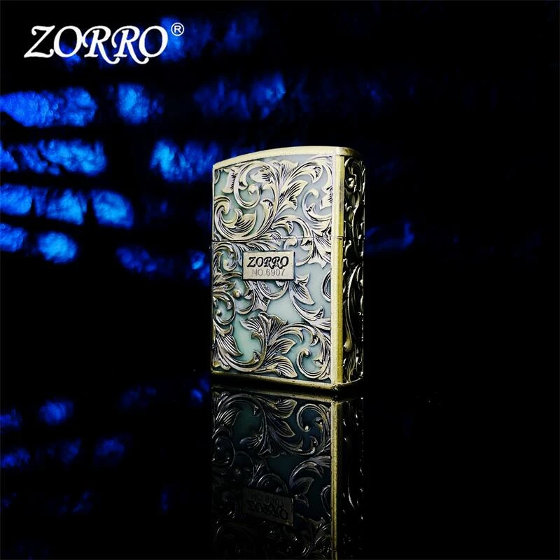 佐罗唐草花青铜夜光绿防风打火机高颜值设计盔甲机