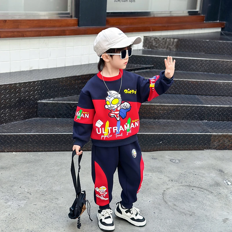 男童春装套装2025新款拼色儿童长袖卫衣春秋款男孩奥特曼衣服春季