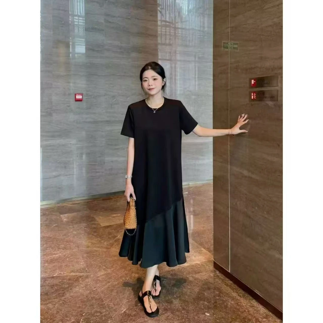 高品质拼接缎面下摆鱼尾闺蜜连衣裙