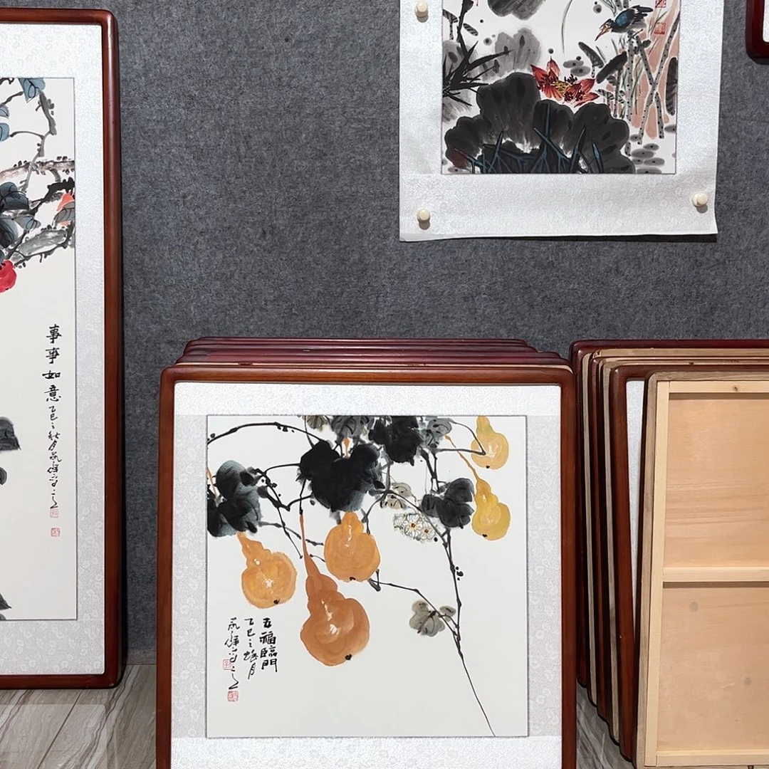 国画书画作品带框63×63