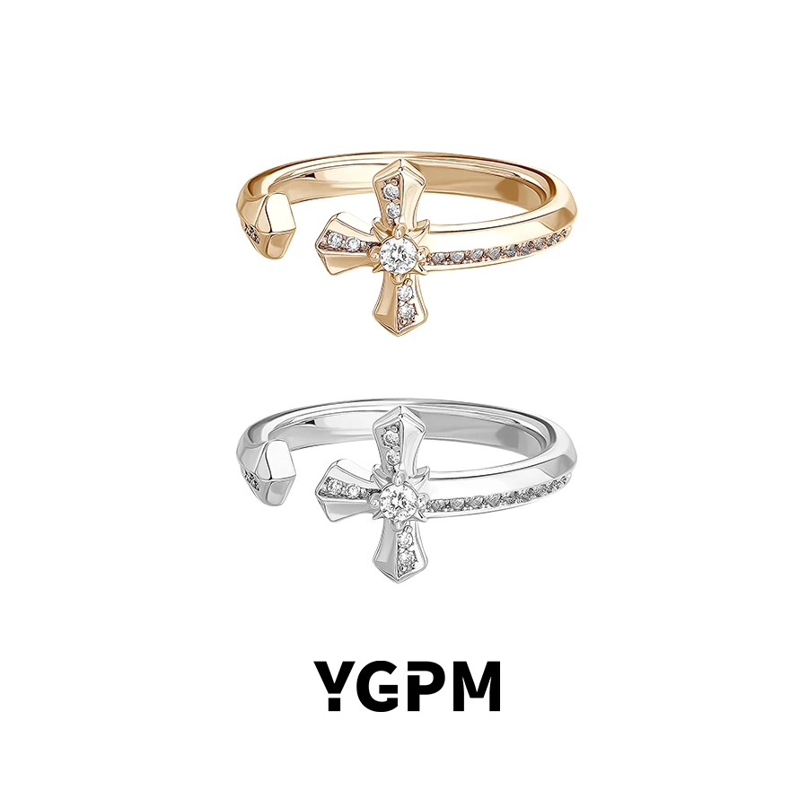 925银莫桑石戒指 YGPM满钻十字花戒指女原创小众设计轻奢高级感