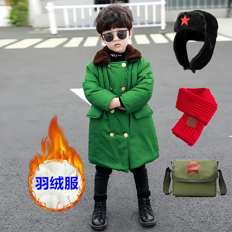 东北军大衣羽绒服新款长款儿童男女童宝宝大小童冬季中长款加厚潮