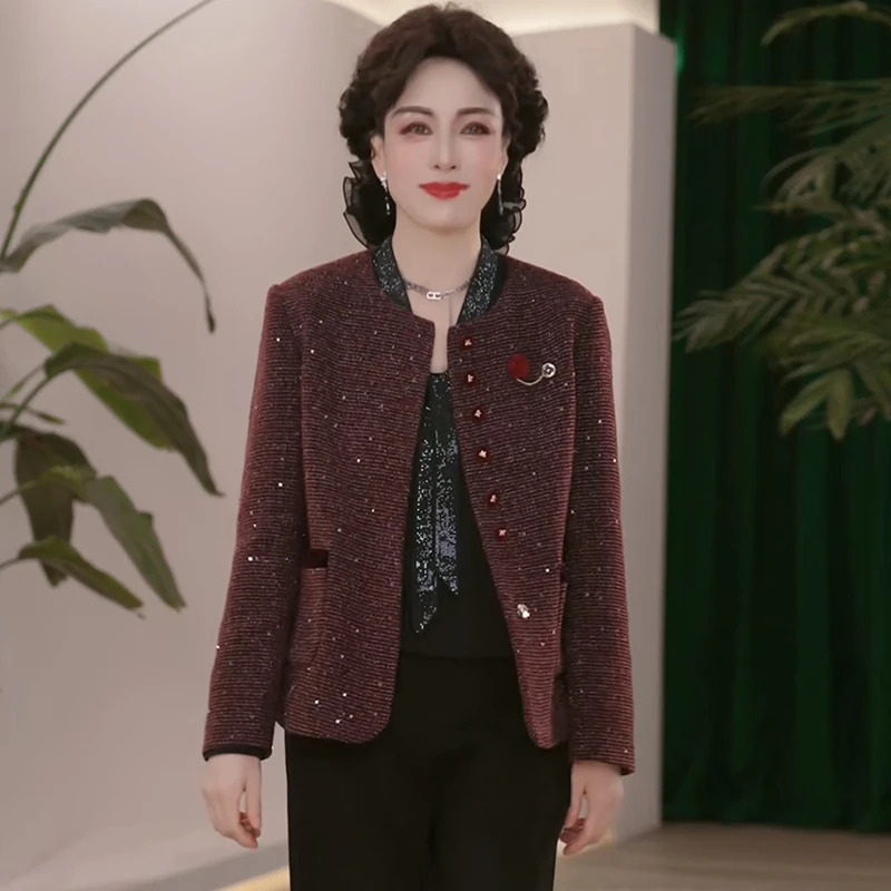 妈妈装小香风短款外套2025年新款洋气中老年女装气质短款开衫上衣