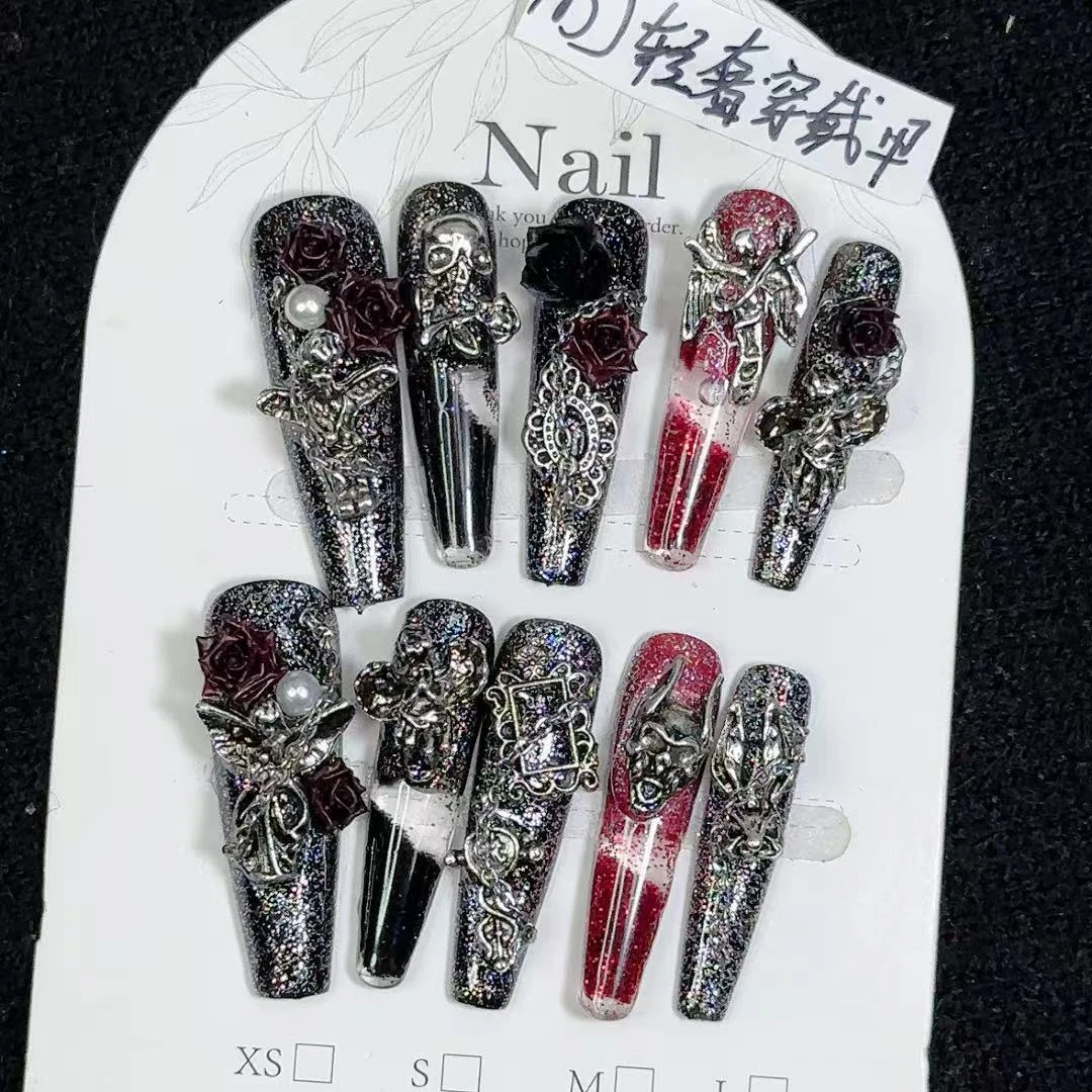 穿戴甲流沙穿戴甲重工纯手工穿戴甲满钻晕染轻奢爆闪春秋季流麻