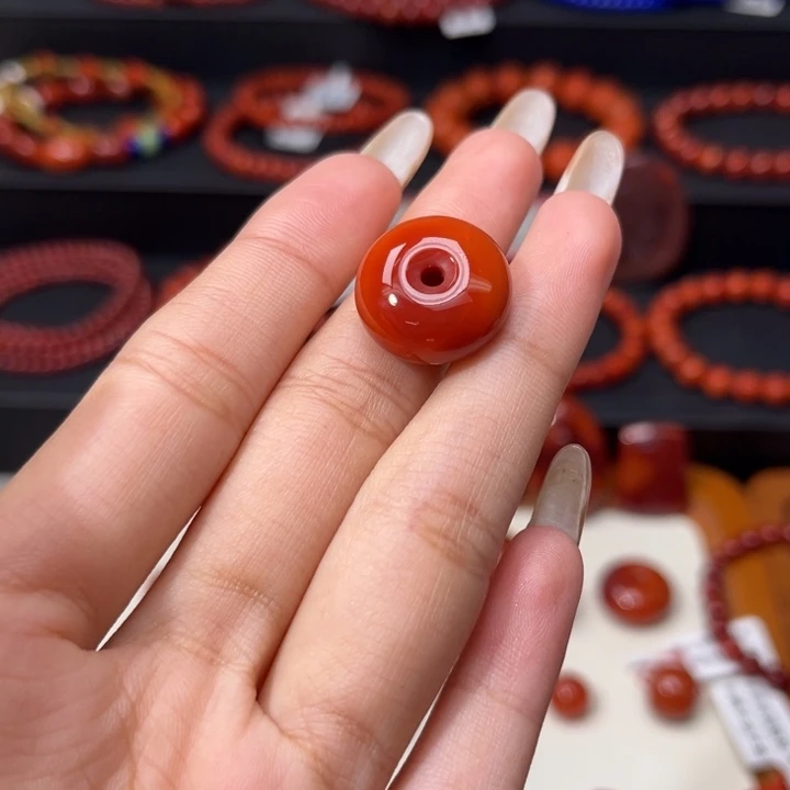 南红玛瑙未镶嵌颈饰精品满肉柿子锦平安扣17mm